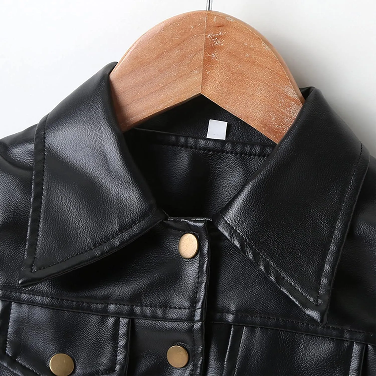 WASAIGOOD Toddler Girls Motorcycle Jackets PU Faux Leather Coat Turn-Down Collar Long Sleeve Crop Tops Outerwear Coats
