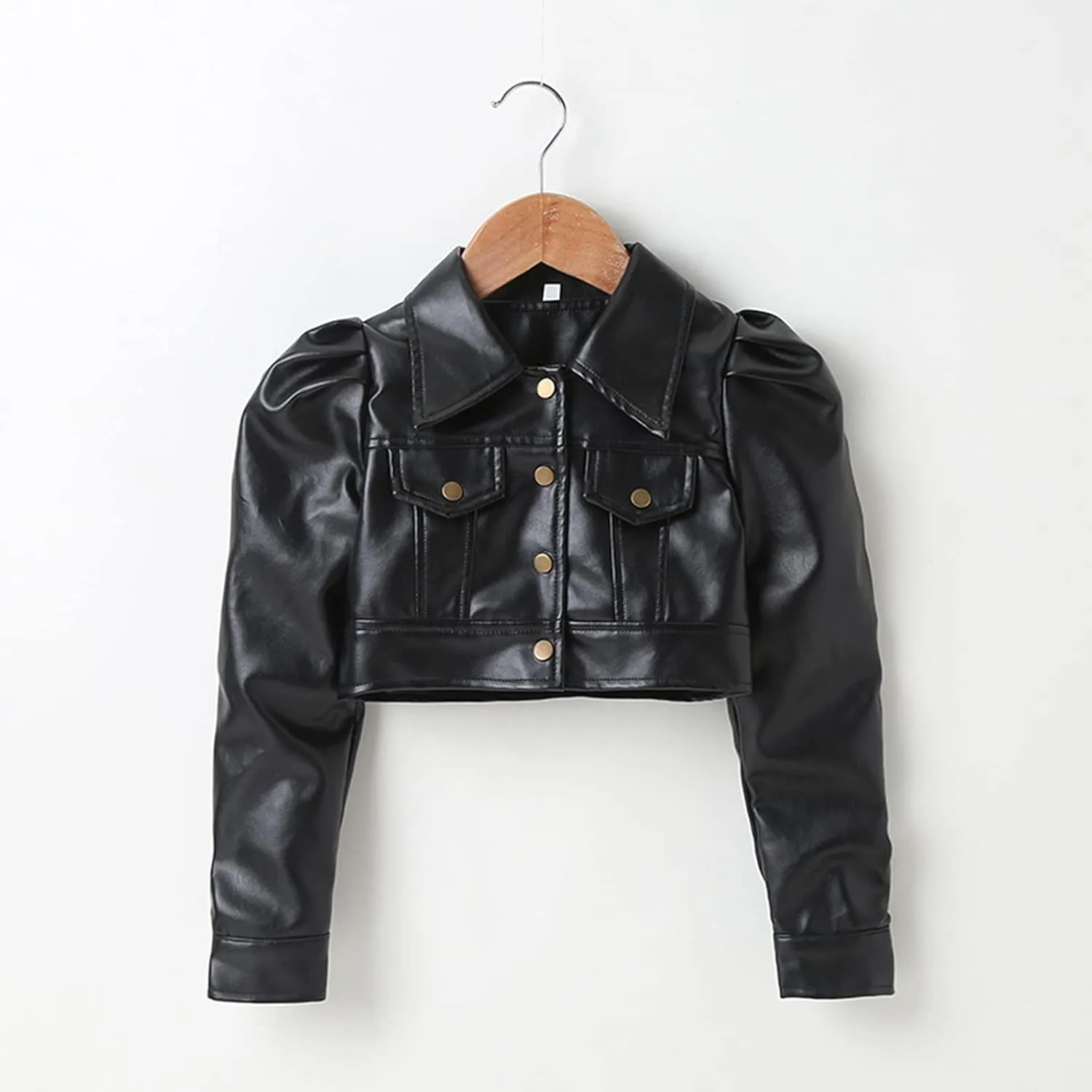WASAIGOOD Toddler Girls Motorcycle Jackets PU Faux Leather Coat Turn-Down Collar Long Sleeve Crop Tops Outerwear Coats