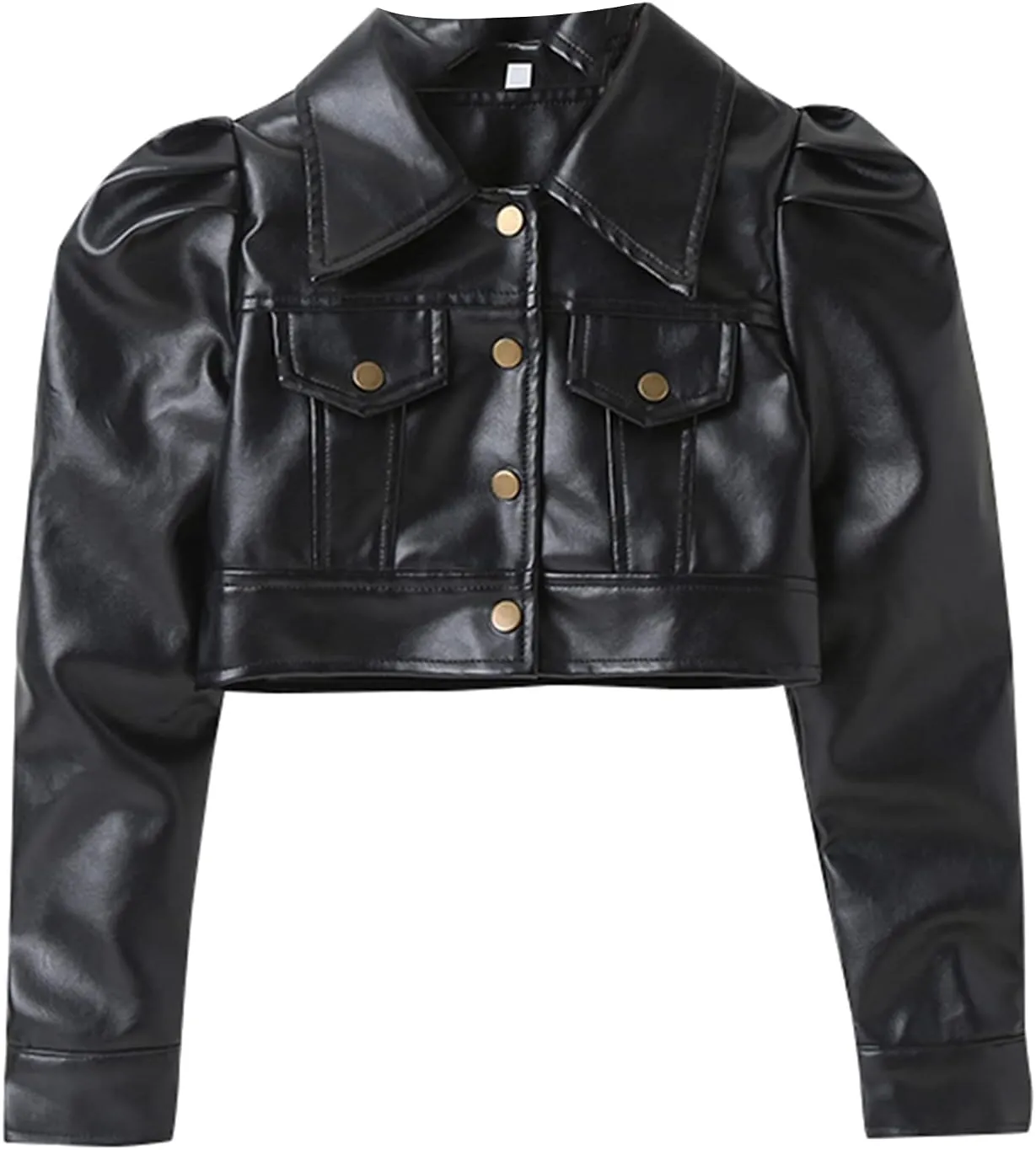 WASAIGOOD Toddler Girls Motorcycle Jackets PU Faux Leather Coat Turn-Down Collar Long Sleeve Crop Tops Outerwear Coats