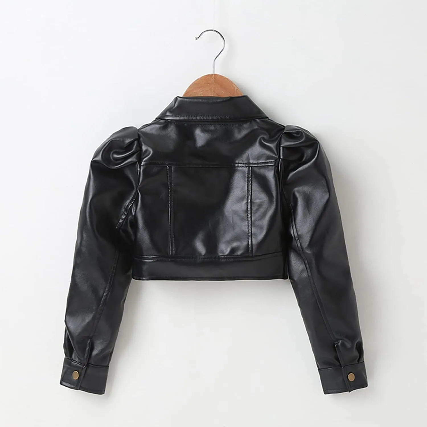 WASAIGOOD Toddler Girls Motorcycle Jackets PU Faux Leather Coat Turn-Down Collar Long Sleeve Crop Tops Outerwear Coats