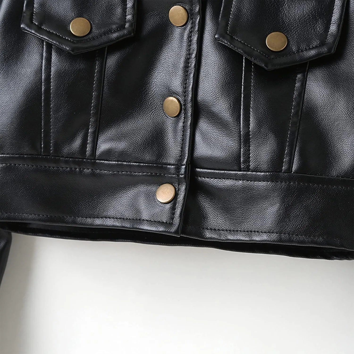 WASAIGOOD Toddler Girls Motorcycle Jackets PU Faux Leather Coat Turn-Down Collar Long Sleeve Crop Tops Outerwear Coats