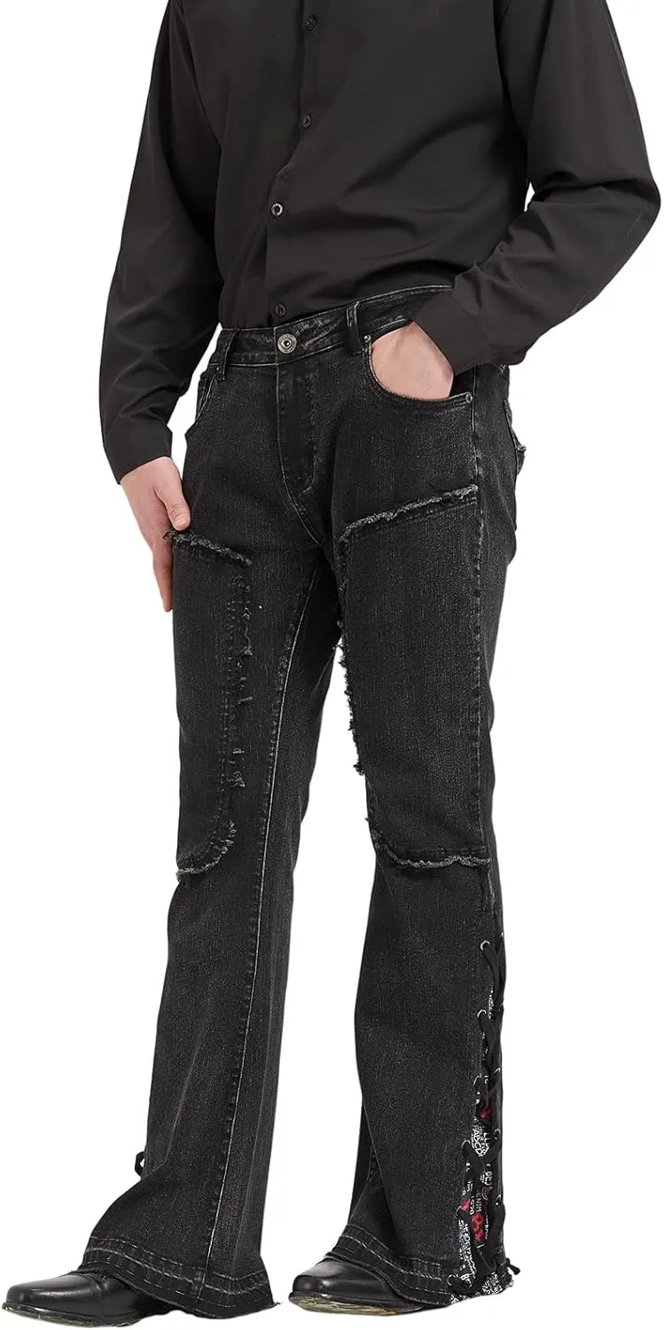 Wbestwind Men's Relaxed Stretch Vintage 60s 70s Bell Bottom Fit Comfort Flared Retro Leg Denim Jeans