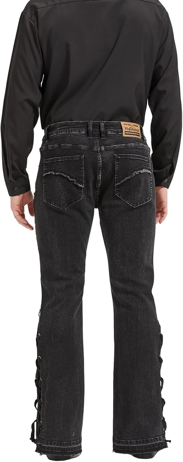 Wbestwind Men's Relaxed Stretch Vintage 60s 70s Bell Bottom Fit Comfort Flared Retro Leg Denim Jeans