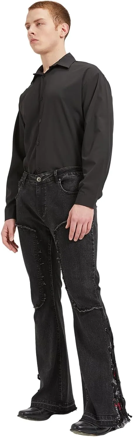 Wbestwind Men's Relaxed Stretch Vintage 60s 70s Bell Bottom Fit Comfort Flared Retro Leg Denim Jeans