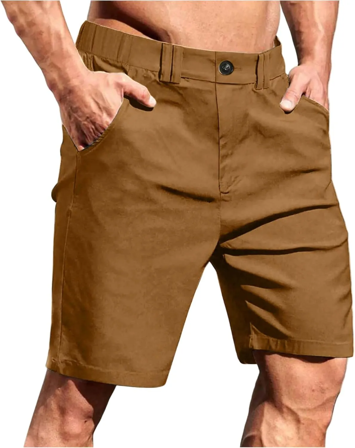 WENKOMG1 Mens Casual Shorts Wrinkle Free Flat Front 7 Inch Lightweight Chino Quick Dry Stretchy Golf Dress Shorts
