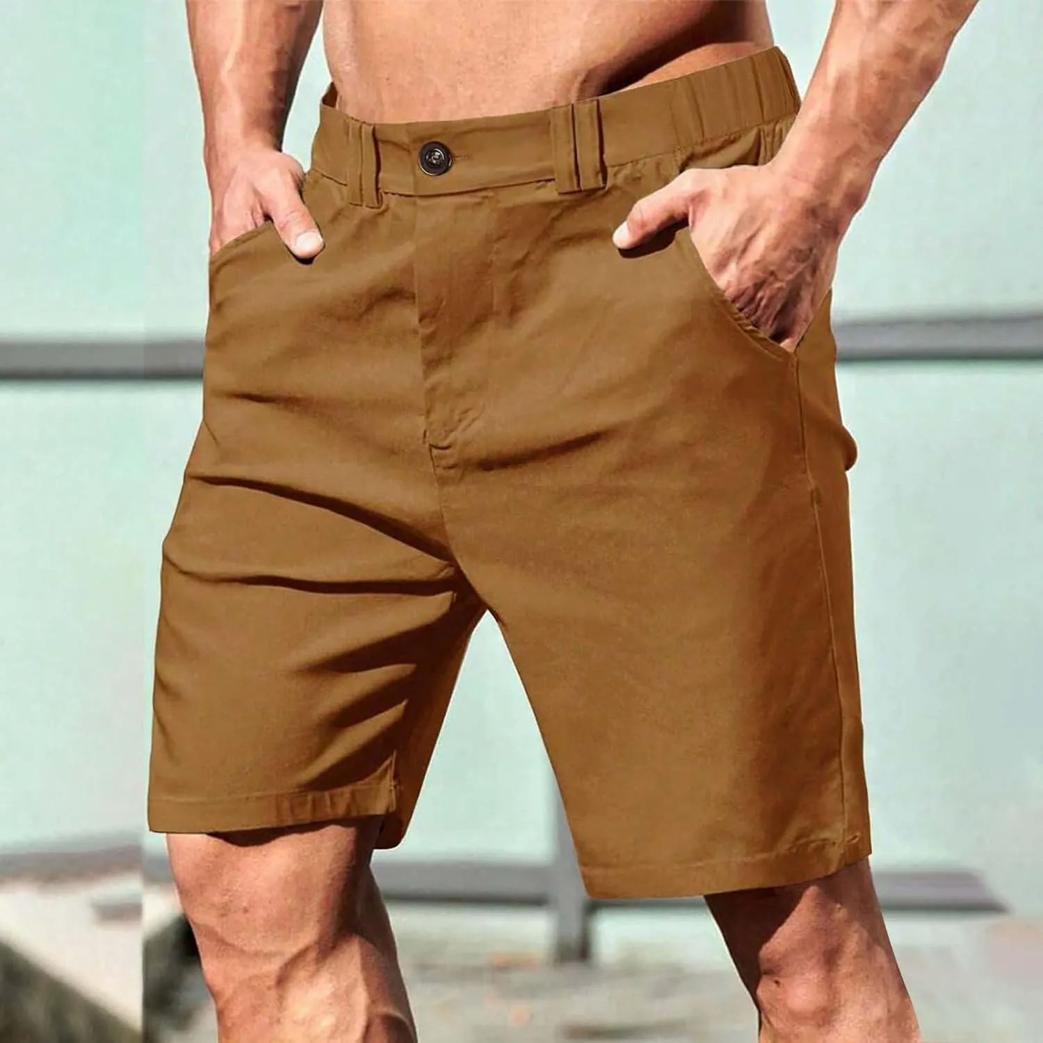 WENKOMG1 Mens Casual Shorts Wrinkle Free Flat Front 7 Inch Lightweight Chino Quick Dry Stretchy Golf Dress Shorts