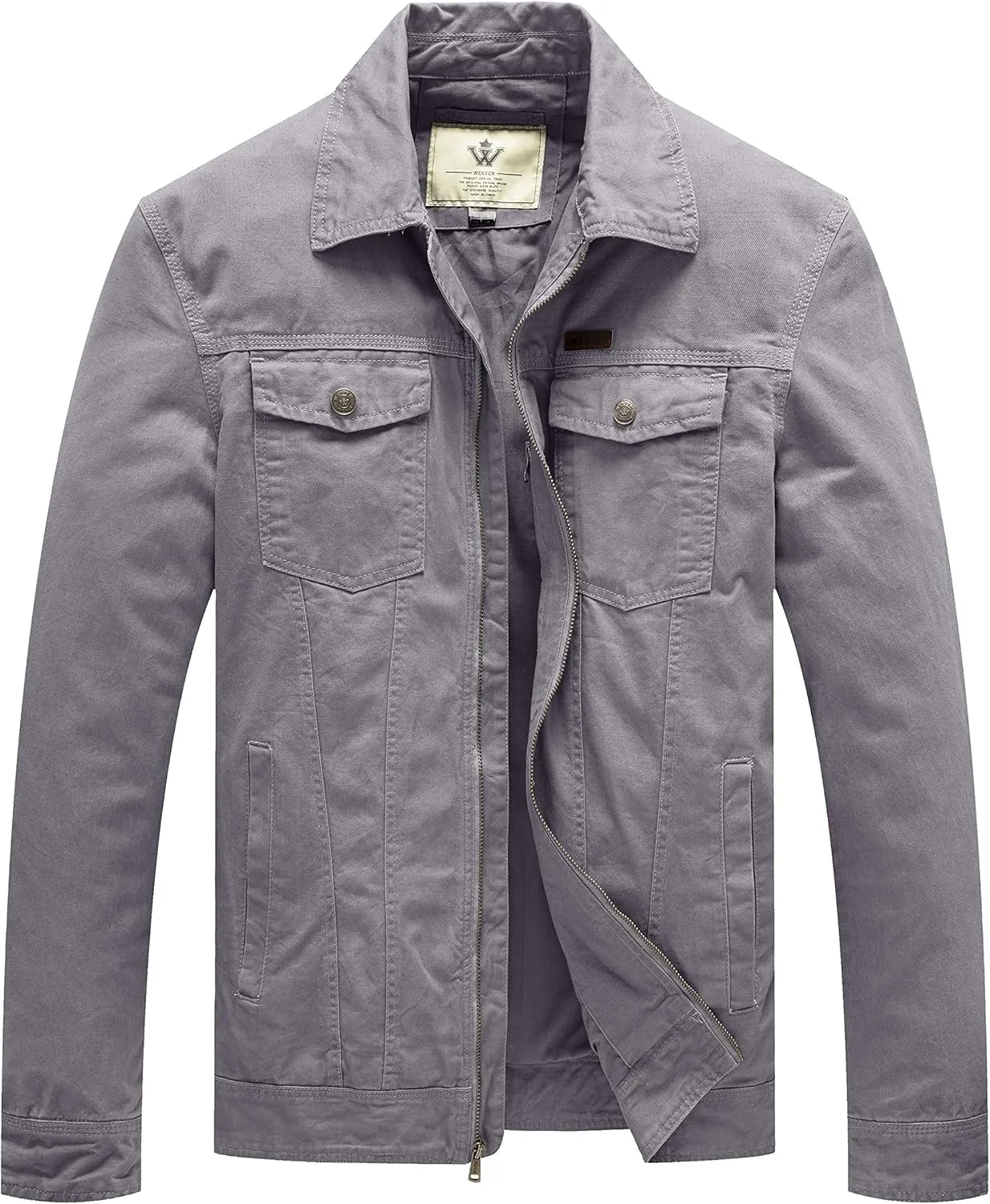 WenVen Men's Casual Canvas Cotton Jacket Lightweight Military Utility Jacket