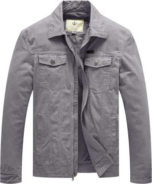 WenVen Men's Casual Canvas Cotton Jacket Lightweight Military Utility Jacket