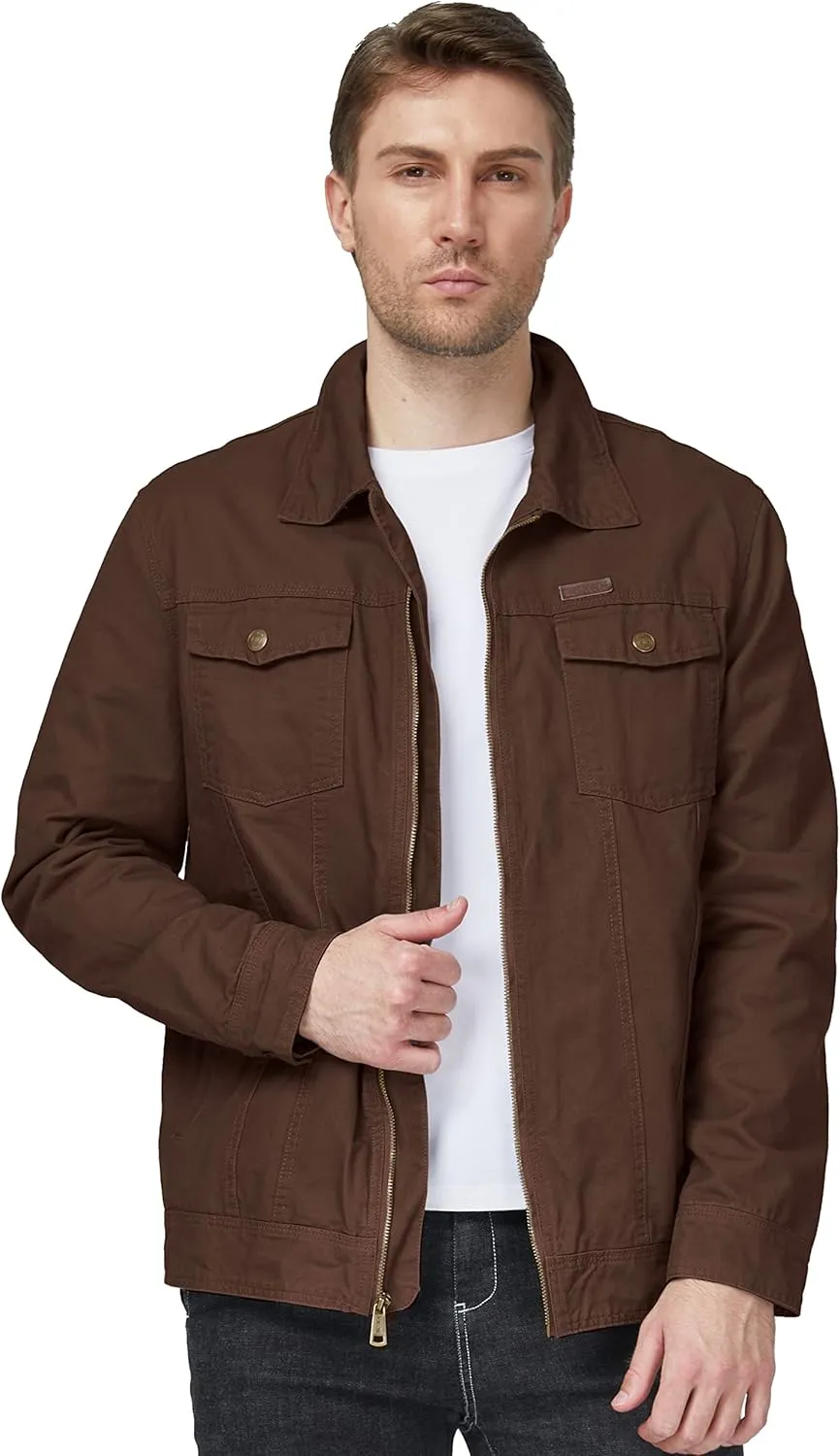 WenVen Men's Casual Canvas Cotton Jacket Lightweight Military Utility Jacket