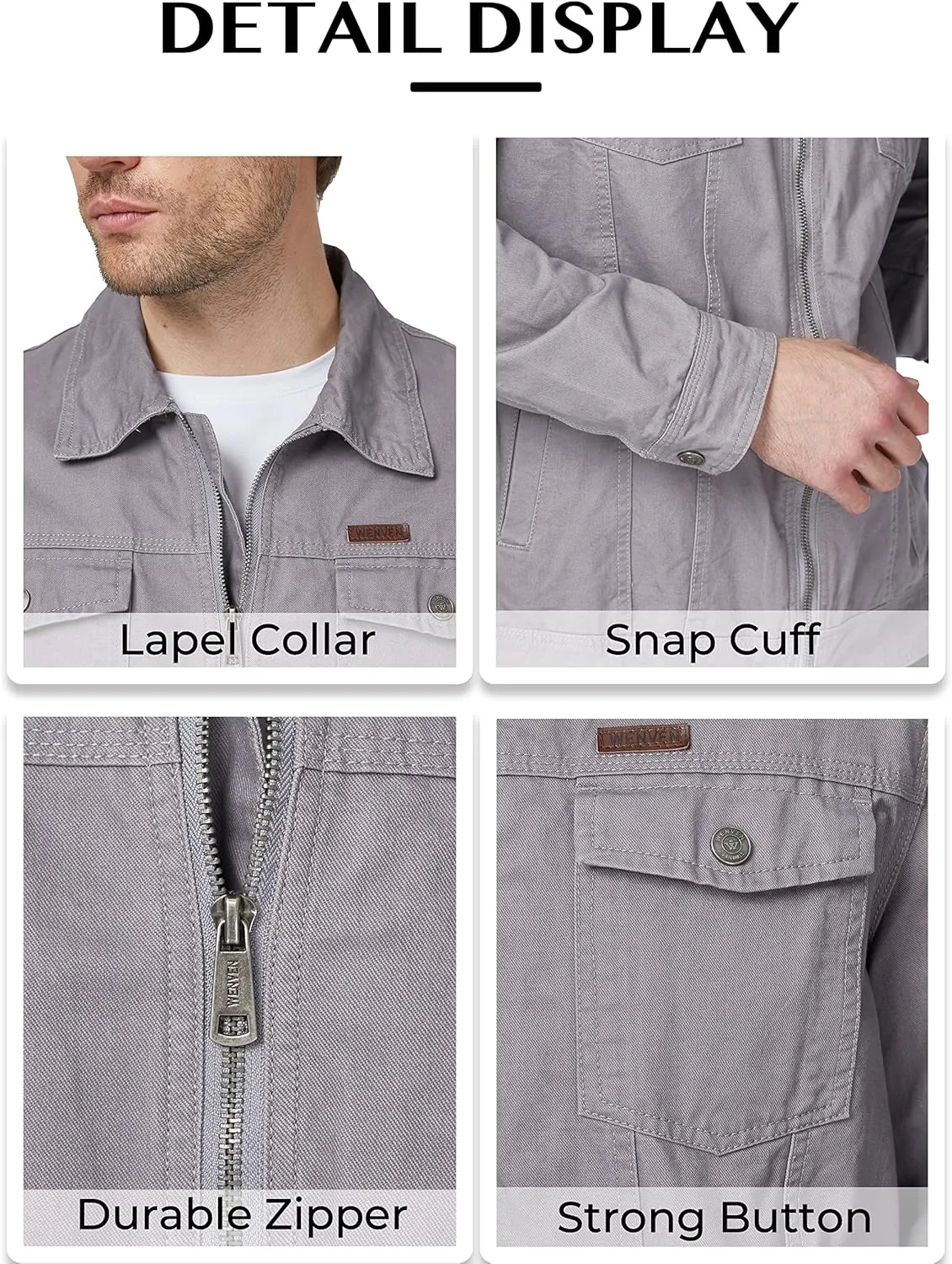 WenVen Men's Casual Canvas Cotton Jacket Lightweight Military Utility Jacket