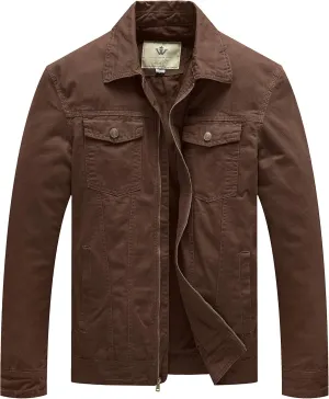 WenVen Men's Casual Canvas Cotton Jacket Lightweight Military Utility Jacket
