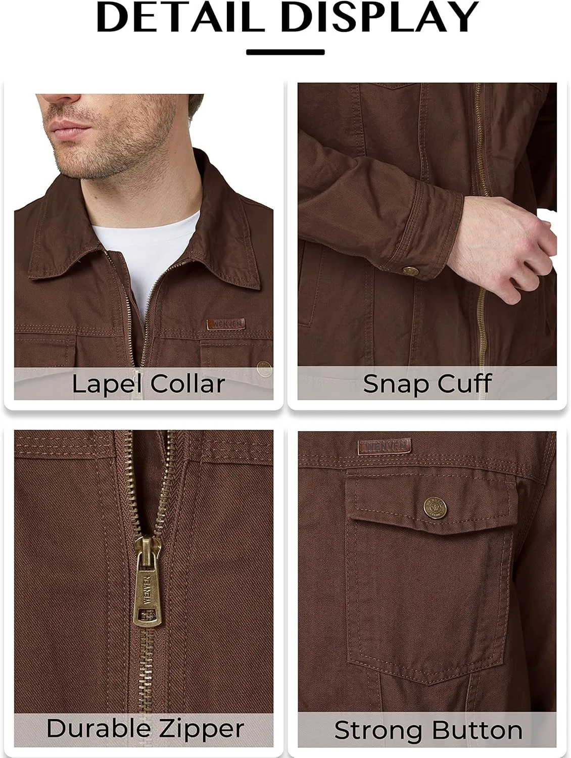 WenVen Men's Casual Canvas Cotton Jacket Lightweight Military Utility Jacket