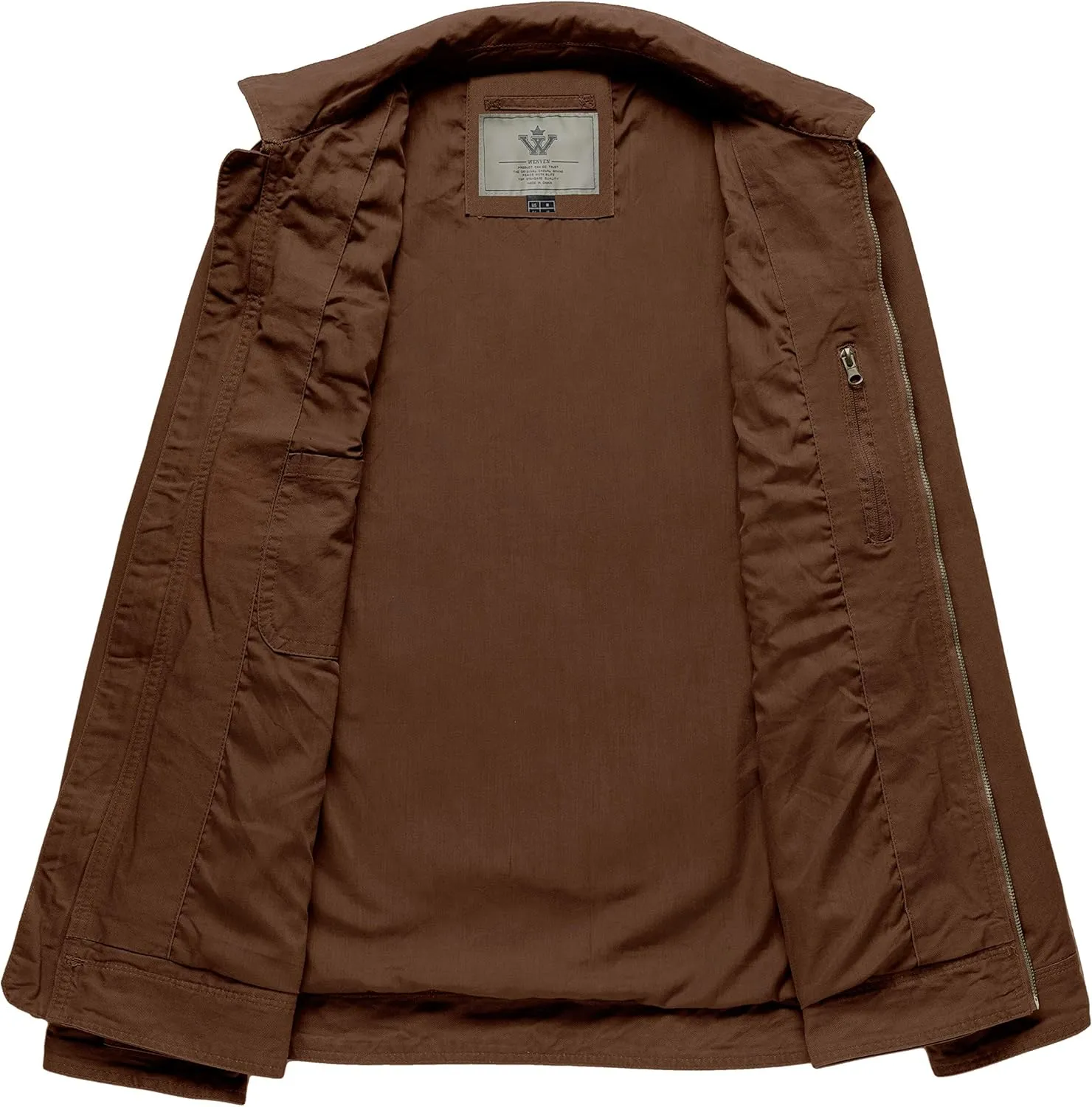 WenVen Men's Casual Canvas Cotton Jacket Lightweight Military Utility Jacket