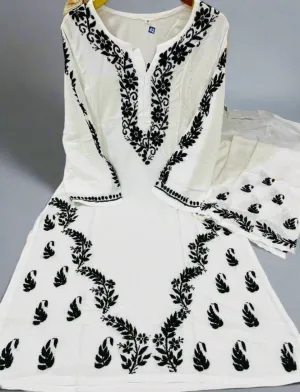 White Kurta Palazzo Set with Lucknow Chikankari Work