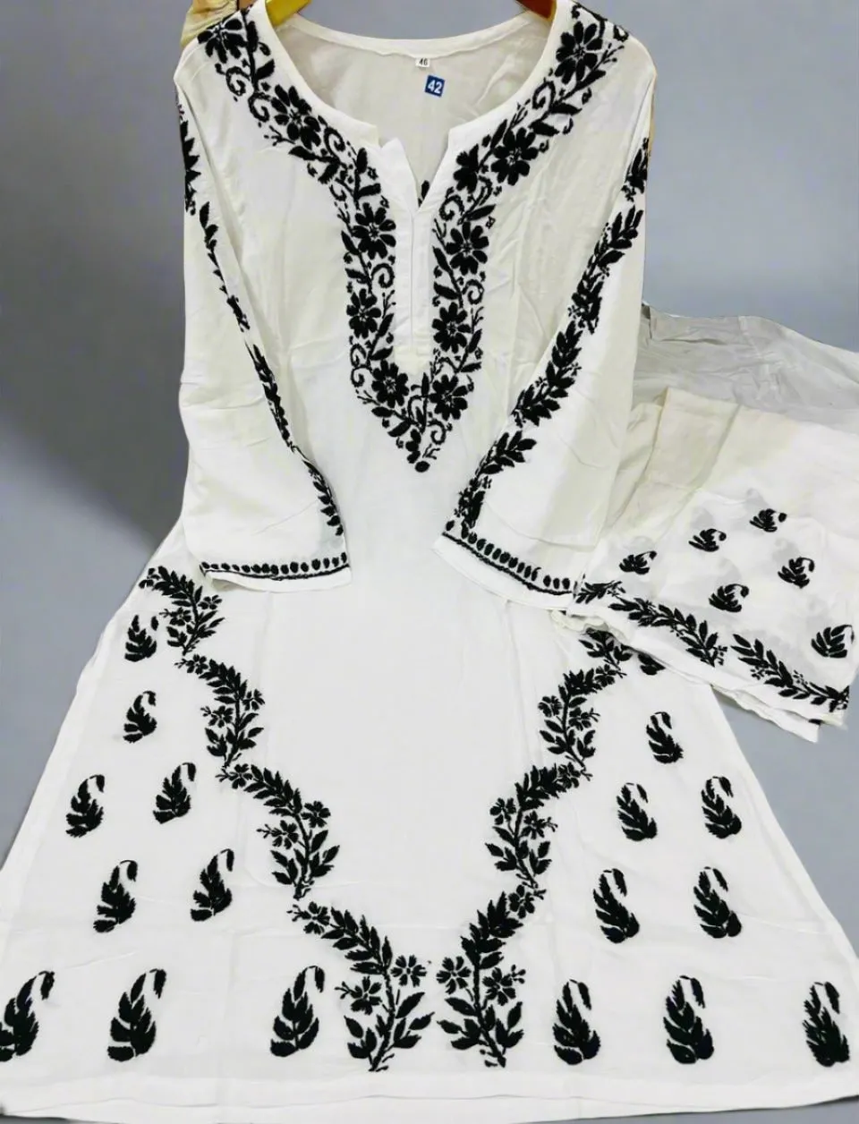 White Kurta Palazzo Set with Lucknow Chikankari Work