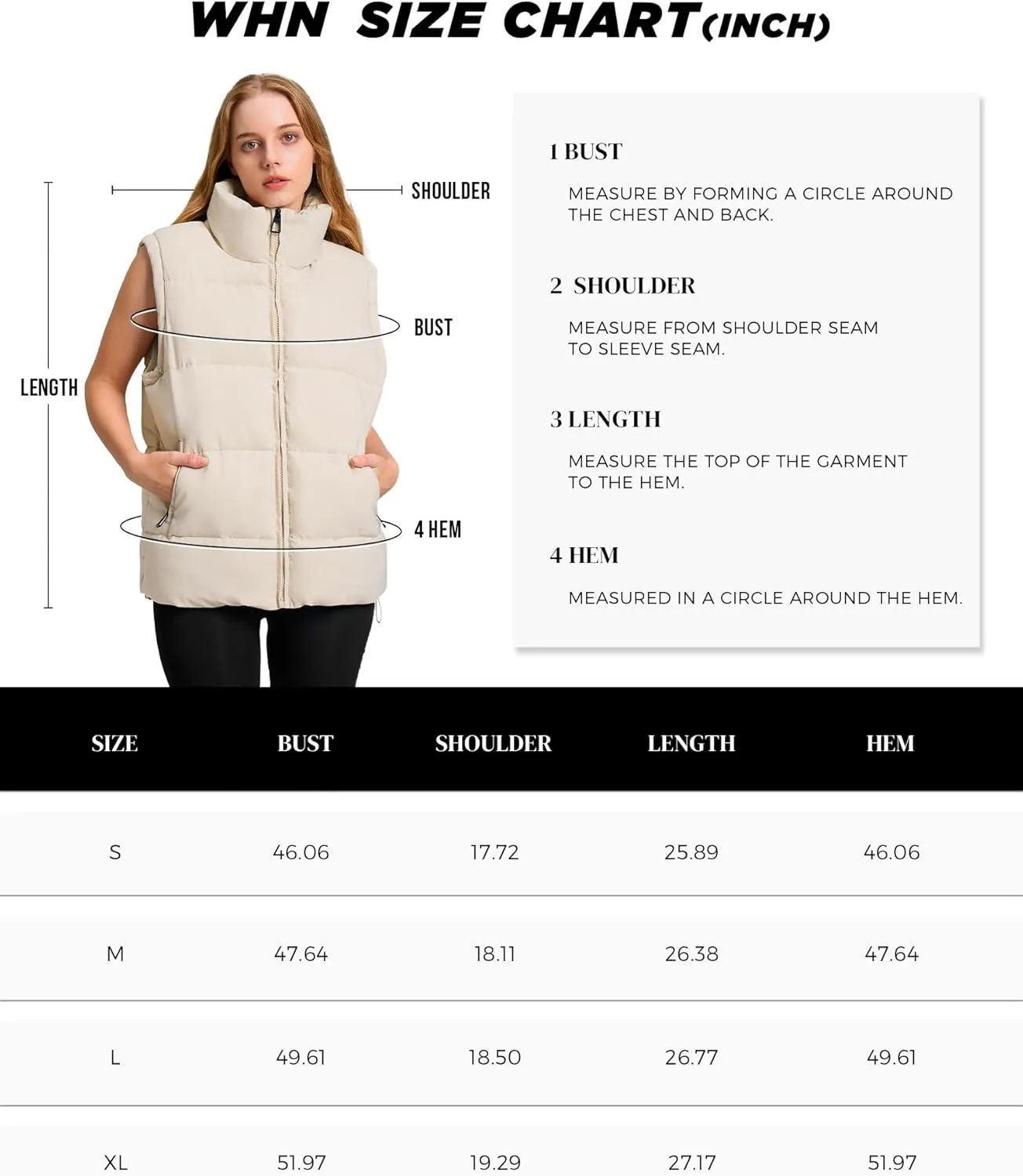WHN Womens Puffer Vest 2024 Winter Zip Up Oversized Padded Puffy Jacket Coat with Pockets