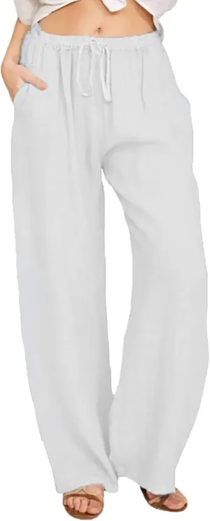 Wide Leg Pants For Women Women's Casual Solid Color Tether Loose Yoga Trousers Summer Linen Pants For Women