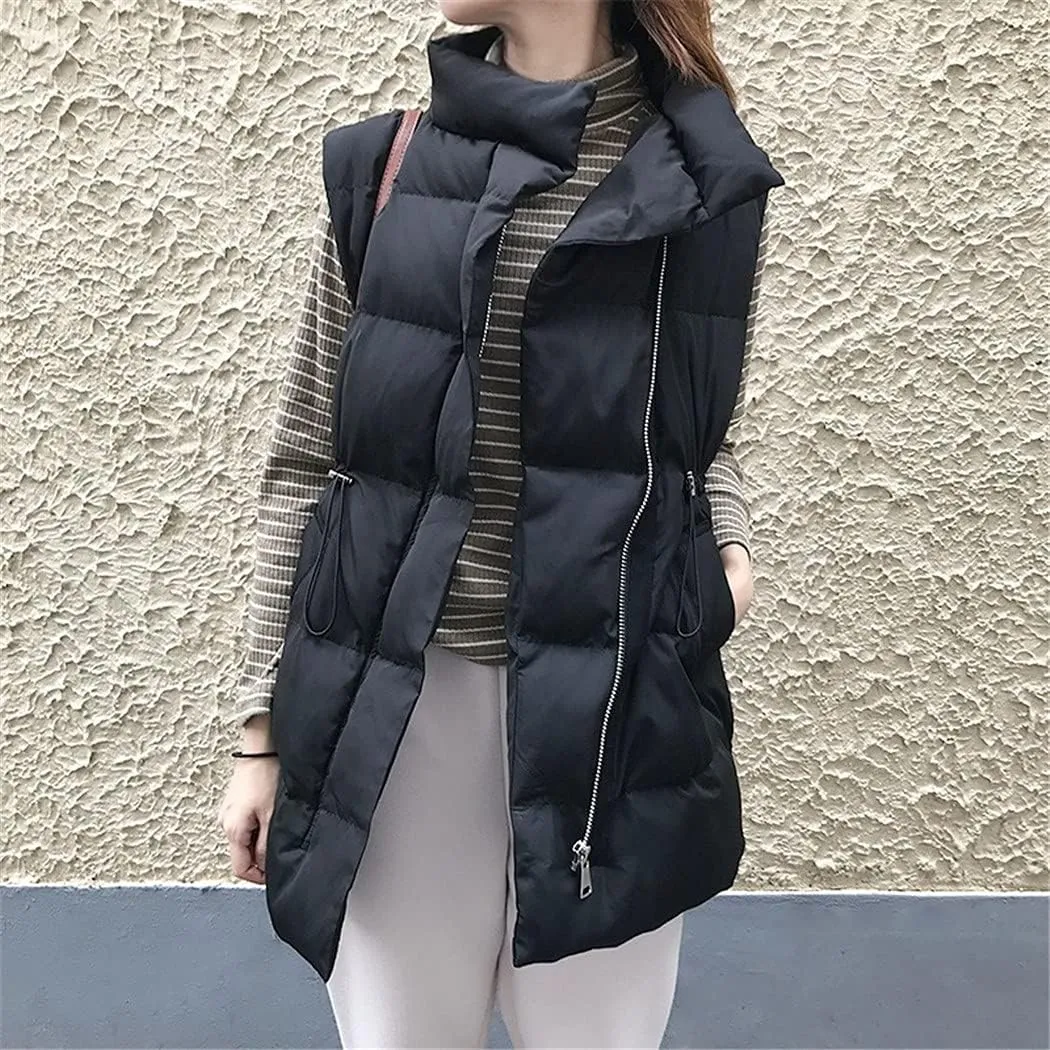 Winter Vest Women Warm Sleeveless Jacket Casual Down Long Vests Slim Solid Cotton Padded Waistcoat Gilet