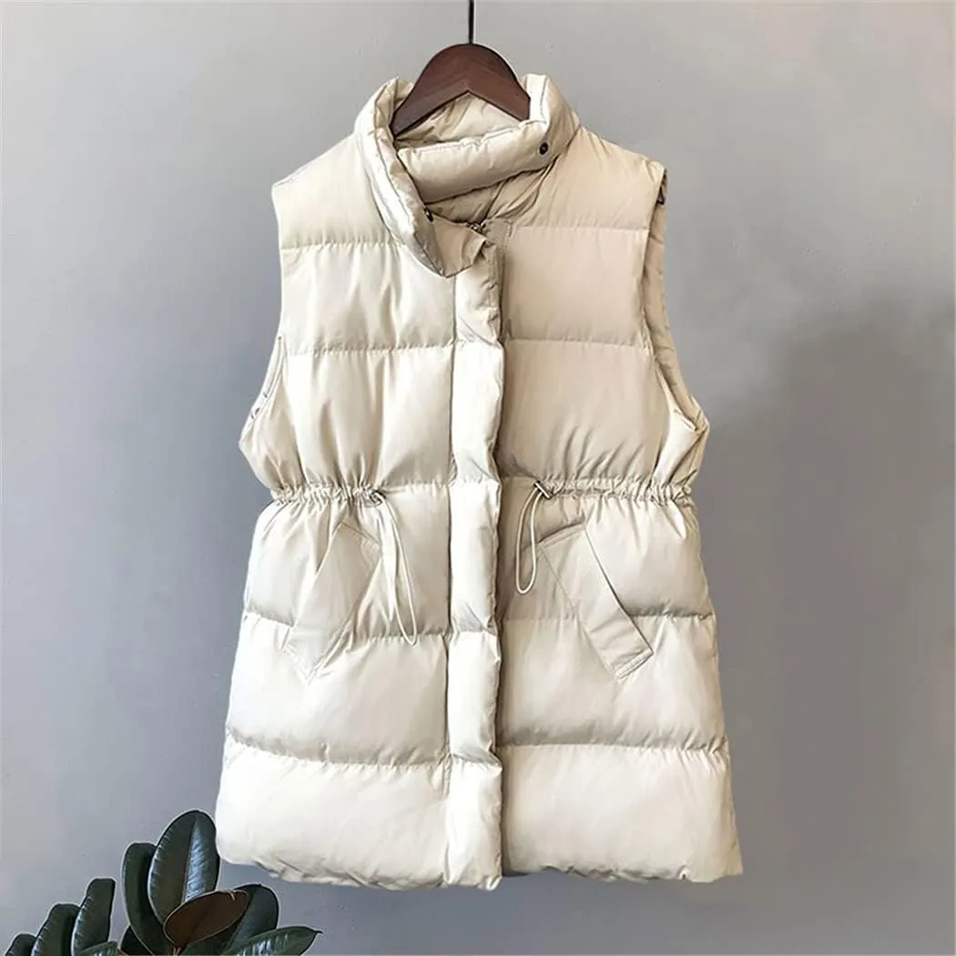 Winter Vest Women Warm Sleeveless Jacket Casual Down Long Vests Slim Solid Cotton Padded Waistcoat Gilet