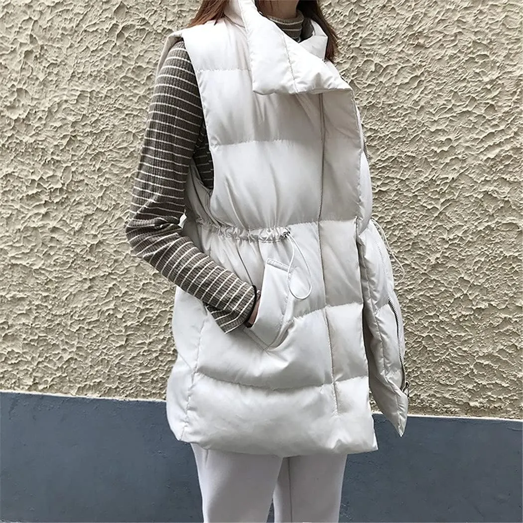 Winter Vest Women Warm Sleeveless Jacket Casual Down Long Vests Slim Solid Cotton Padded Waistcoat Gilet