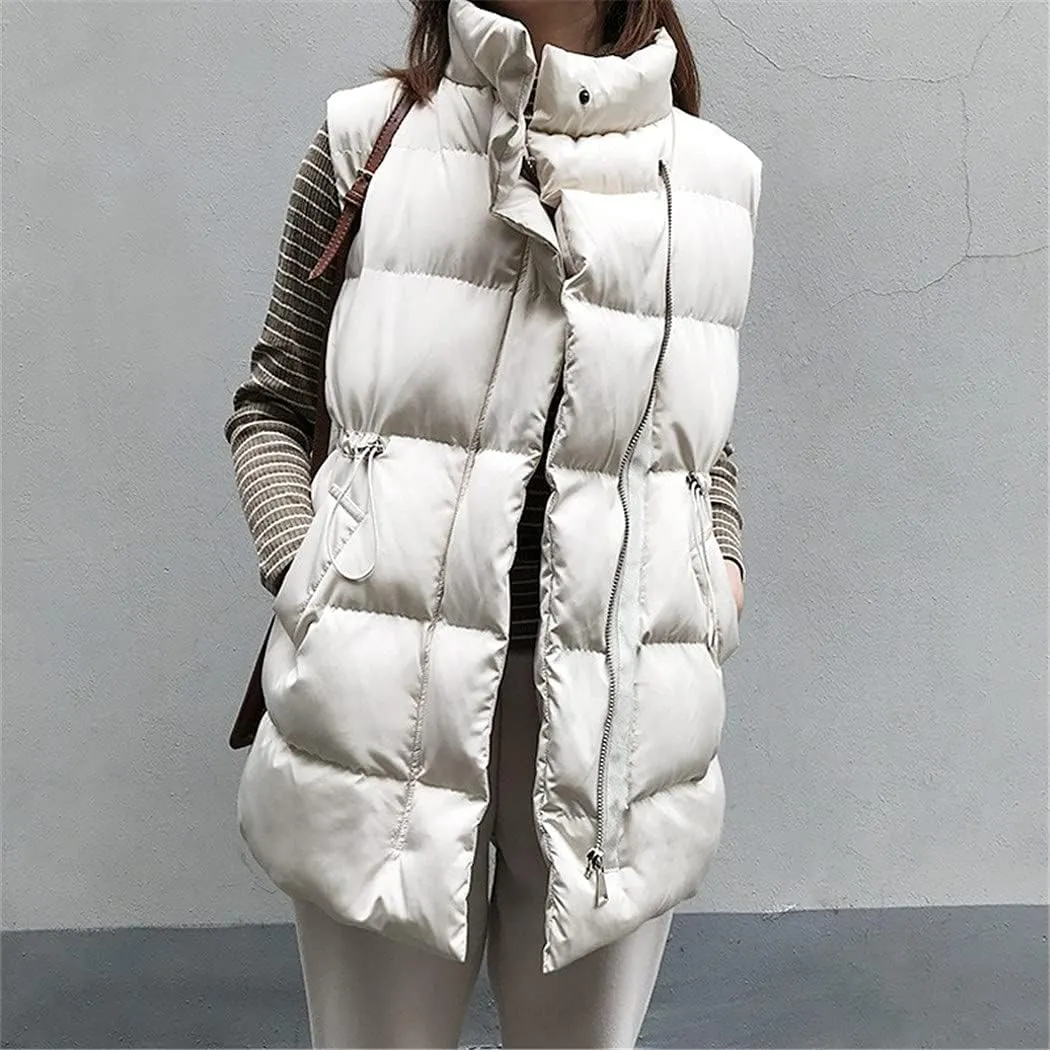 Winter Vest Women Warm Sleeveless Jacket Casual Down Long Vests Slim Solid Cotton Padded Waistcoat Gilet