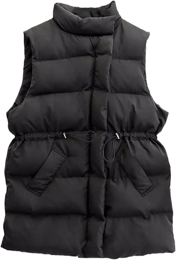 Winter Vest Women Warm Sleeveless Jacket Casual Down Long Vests Slim Solid Cotton Padded Waistcoat Gilet