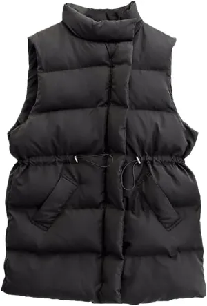 Winter Vest Women Warm Sleeveless Jacket Casual Down Long Vests Slim Solid Cotton Padded Waistcoat Gilet