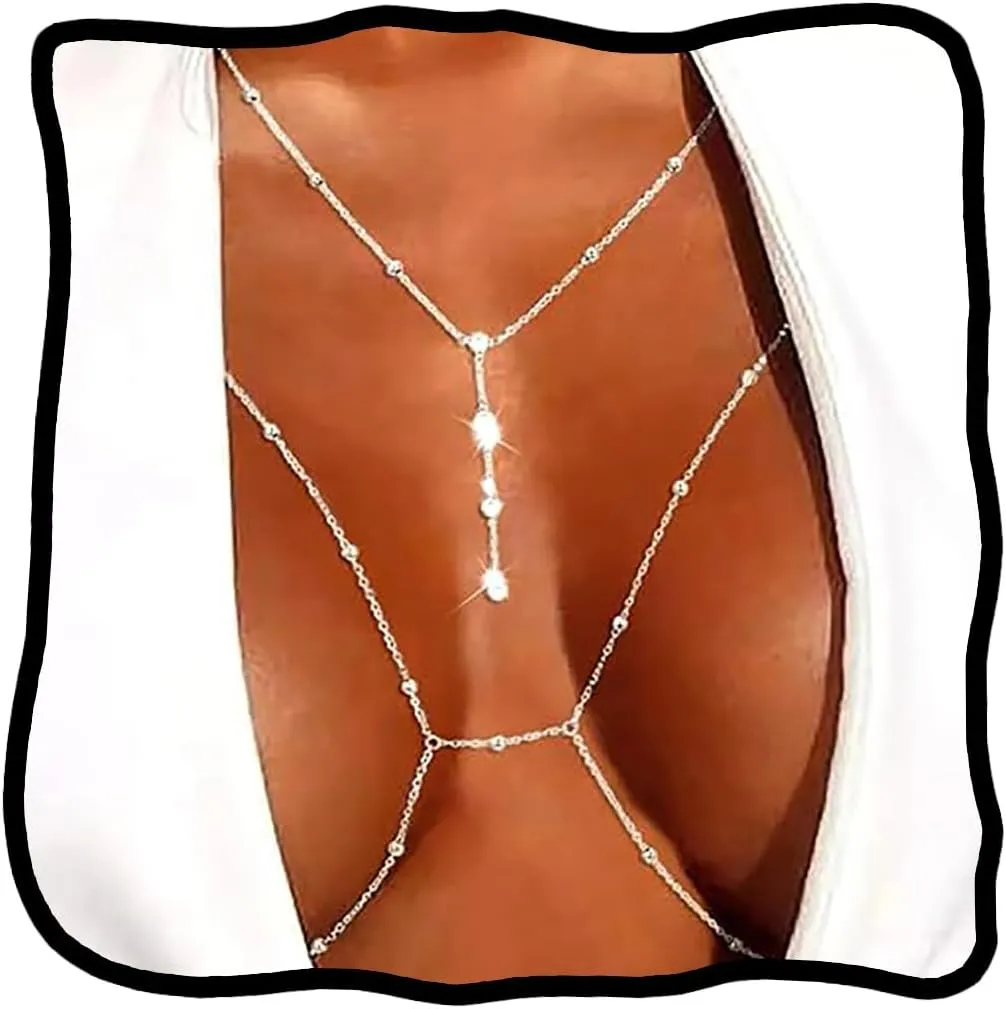 Woeoe Crystal Body Chains for Women Layered Rhinestone Crossover Bikini Bra Body Jewelry Summer Beach Sexy Belly Waist Chain