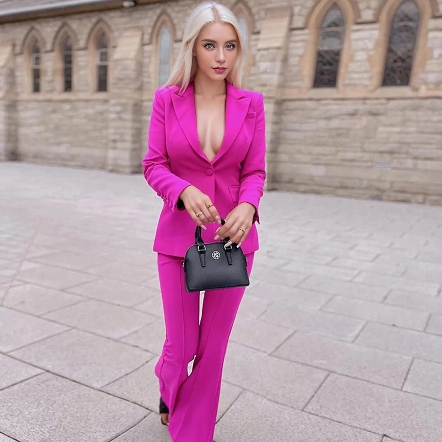 Women 2 Piece Outfits Dressy Blazer Jackets High Waisted Wide Leg Pants Suits Set Casual Business Work Wear