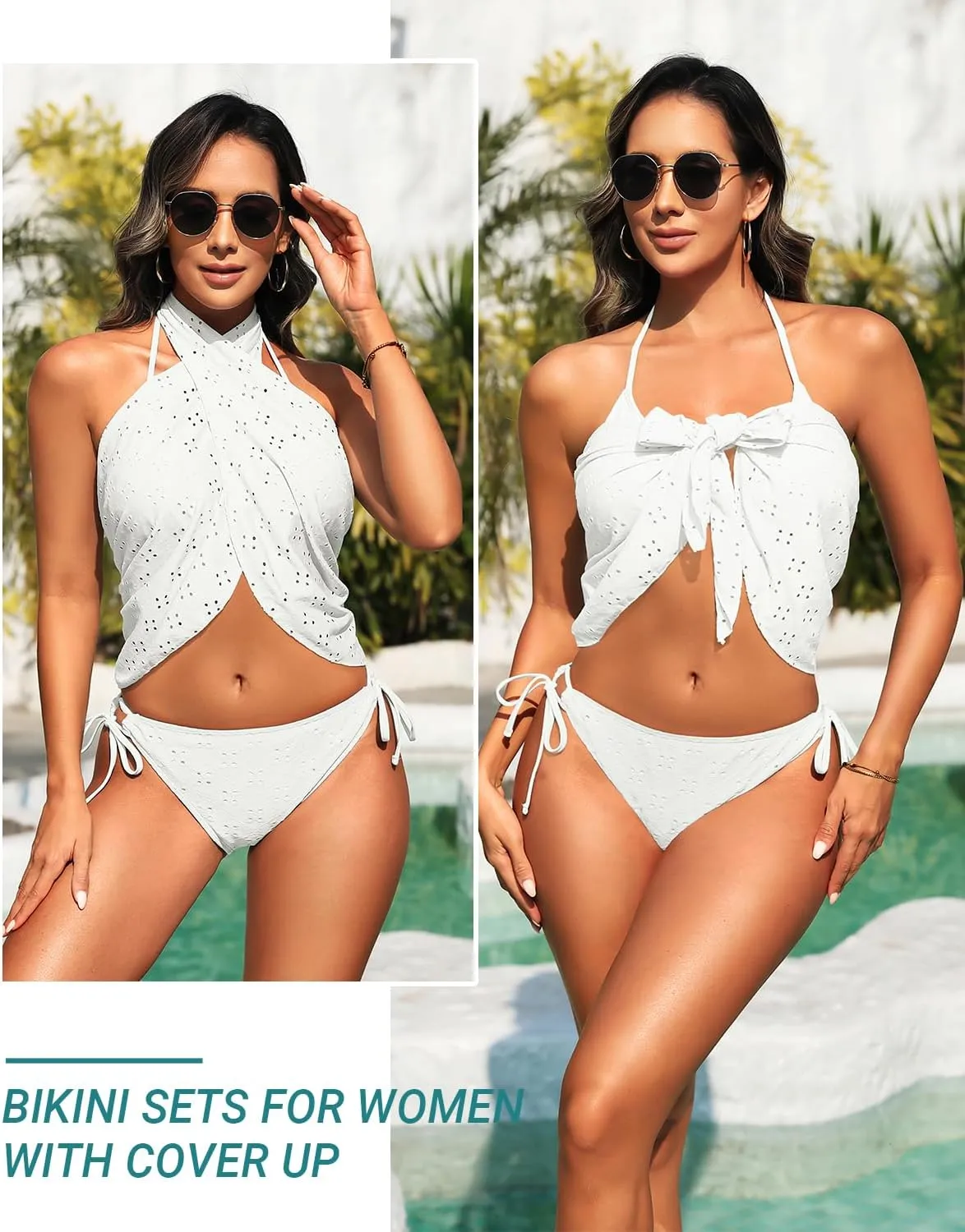 Women 3 Piece Bikini Sets - String Triangle Swimsuits with Cover Up 2025 Halter Sexy Bathing Suits