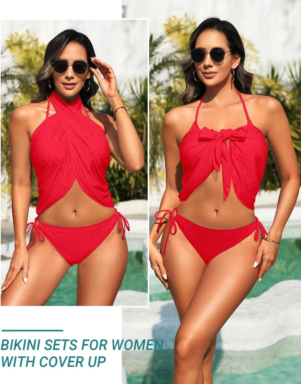 Women 3 Piece Bikini Sets - String Triangle Swimsuits with Cover Up 2025 Halter Sexy Bathing Suits