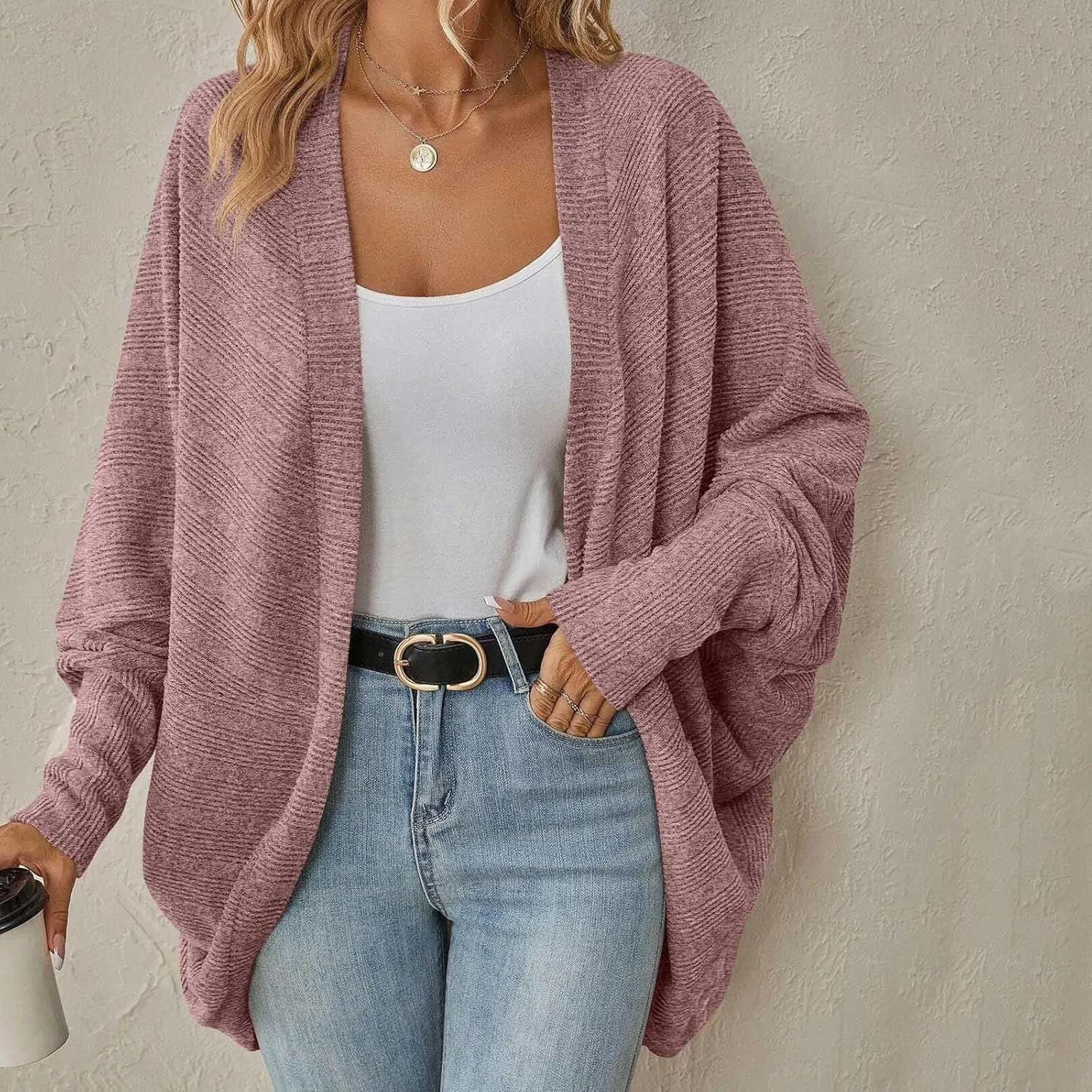 Women Batwing Sleeve Sweater Cardigan Soft Knit Coats Open Front Cocoon Sweaters Casual Loose Cardigans Outerwear