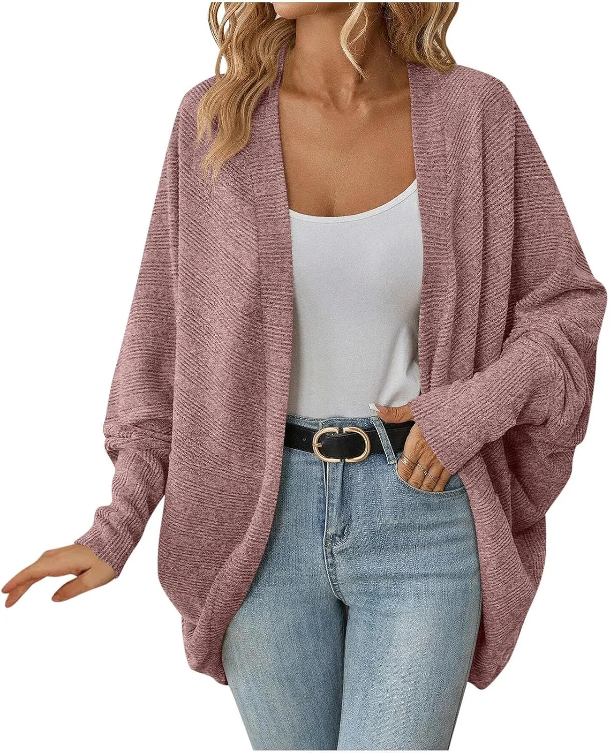 Women Batwing Sleeve Sweater Cardigan Soft Knit Coats Open Front Cocoon Sweaters Casual Loose Cardigans Outerwear