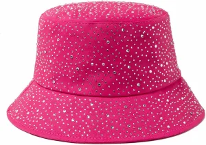 Women Bling Bucket Hat Studded Sparkle Shiny Crystal Bucket Sun Hat Packable Summer Outdoor Cap for Girls Teens Travel