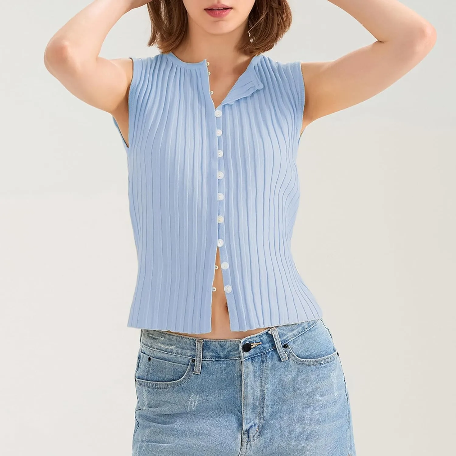 Women Button Up Vest Tank Top Ribbed Knit Sleeveless Slim Fit Shirt Summer Y2k Dressy Going Out Tops
