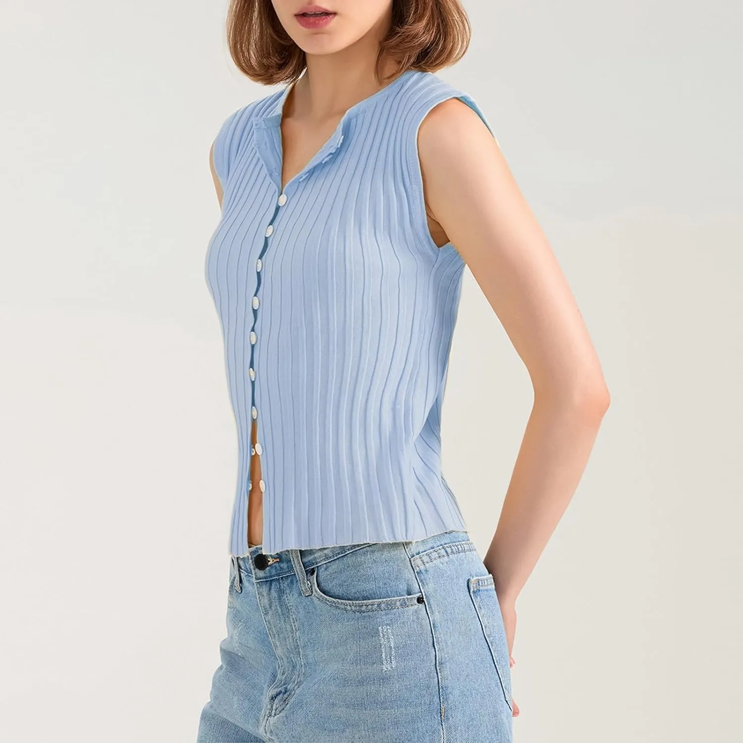 Women Button Up Vest Tank Top Ribbed Knit Sleeveless Slim Fit Shirt Summer Y2k Dressy Going Out Tops