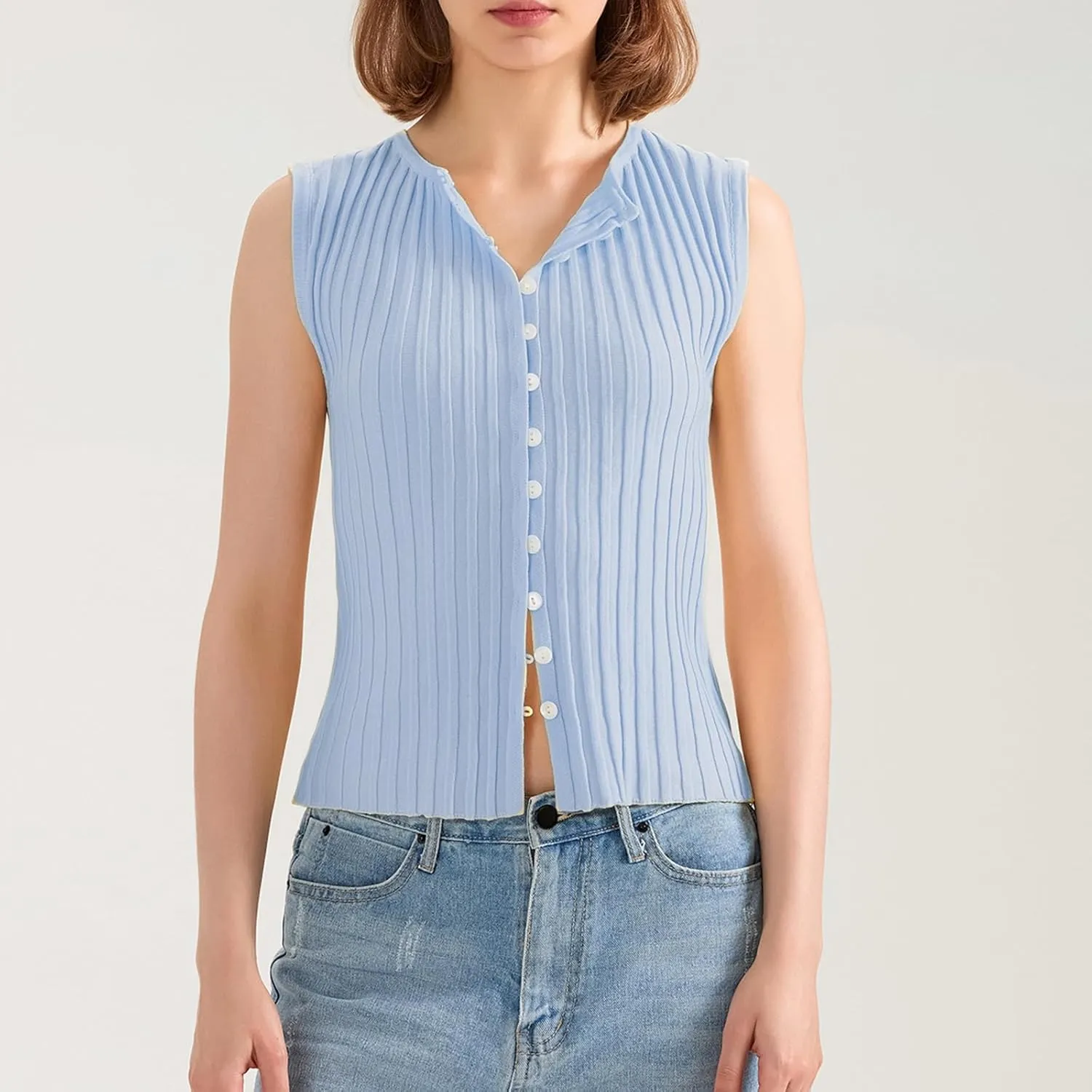 Women Button Up Vest Tank Top Ribbed Knit Sleeveless Slim Fit Shirt Summer Y2k Dressy Going Out Tops