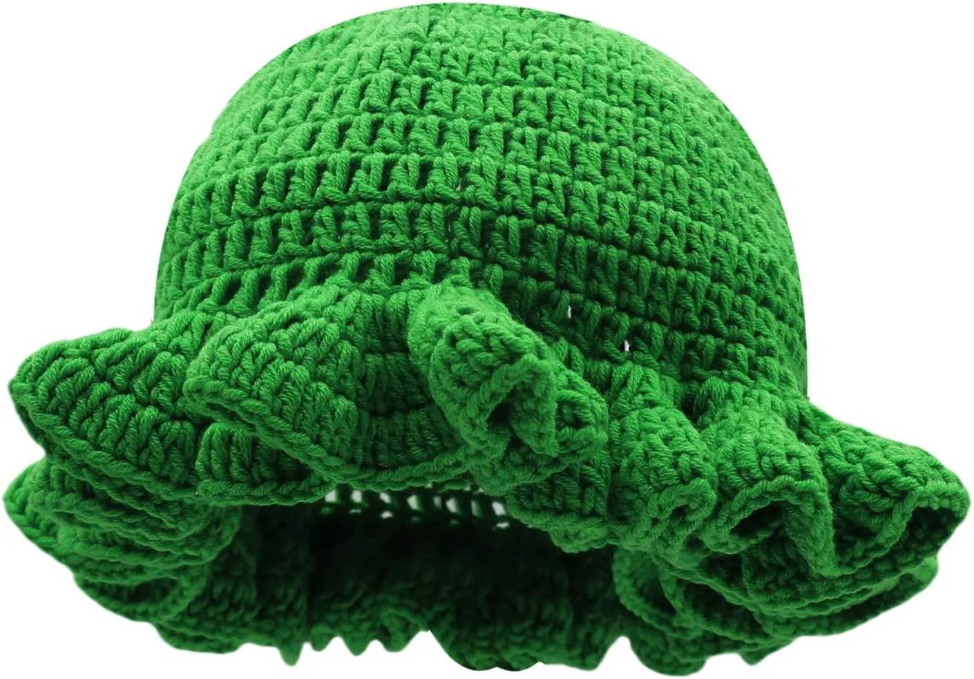 Women Crochet Bucket Hat Cute Winter Ruffled Brim Floppy Cap Handmade Knit Cloche Hats