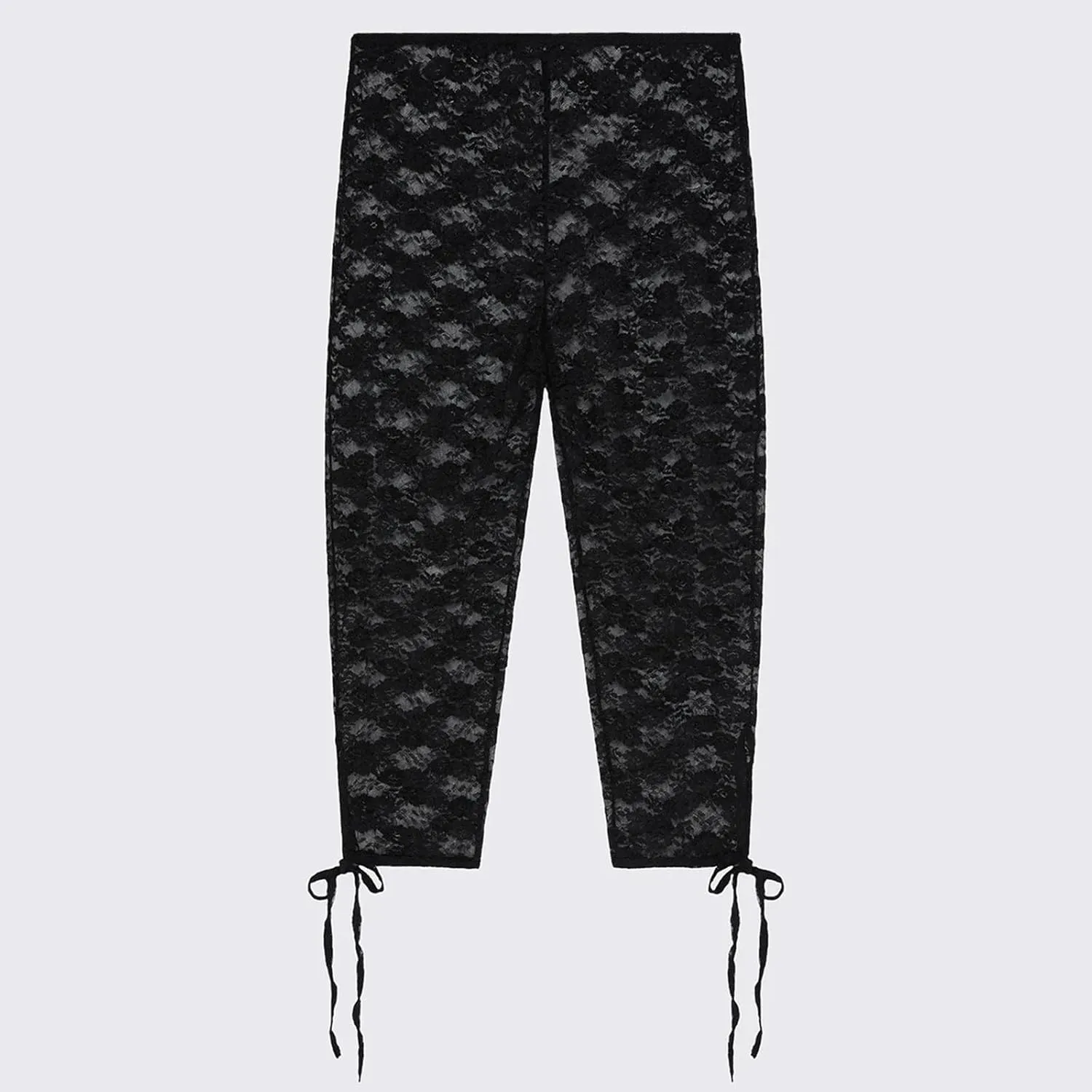 Women Floral Lace Sheer Mesh Capri Pants See-Through Elastic High Waist Bandage Cutout Leggings Trousers