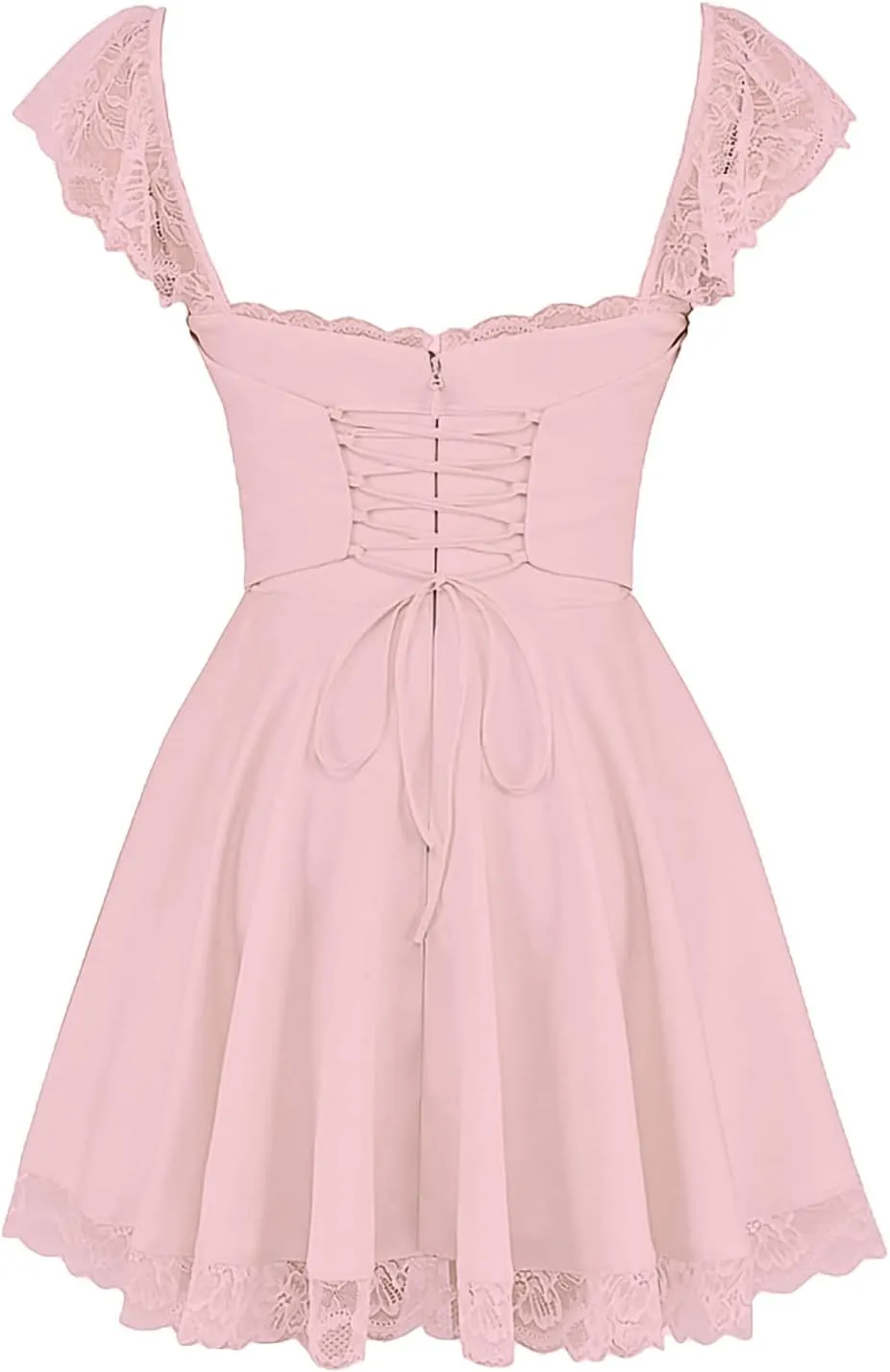 Women Fly Sleeve Mini Dress Sweetheart-Neck Swiss Dot Sleeveless Chiffon Tiered Ruffle Hem Bodycon Dress Streetwear