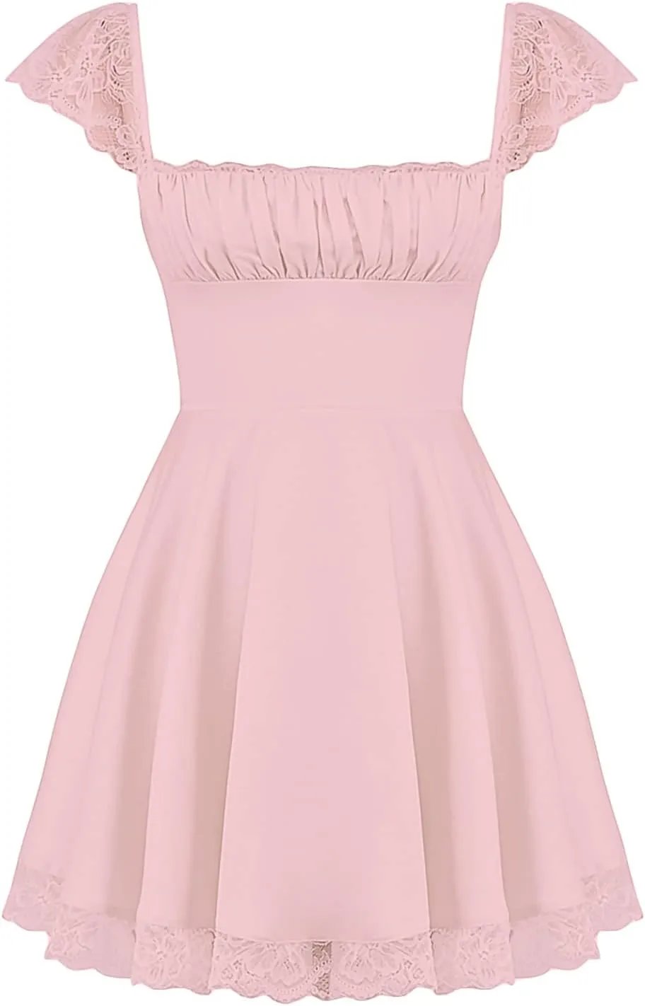 Women Fly Sleeve Mini Dress Sweetheart-Neck Swiss Dot Sleeveless Chiffon Tiered Ruffle Hem Bodycon Dress Streetwear