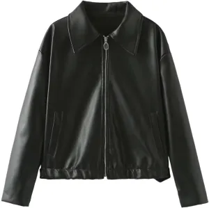 Women Gothic Faux Leather Jackets Oversized Vintage Outfits Grunge Punk Moto Biker Coat Y2K Altnertive Streetwear