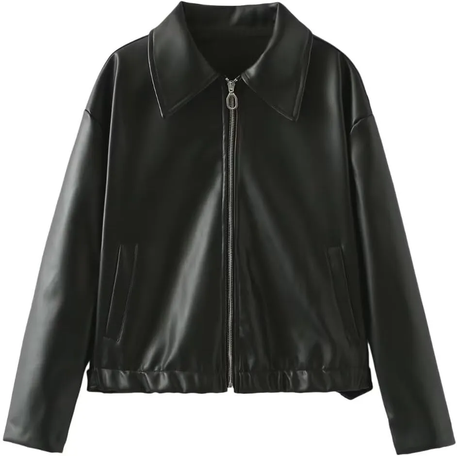 Women Gothic Faux Leather Jackets Oversized Vintage Outfits Grunge Punk Moto Biker Coat Y2K Altnertive Streetwear