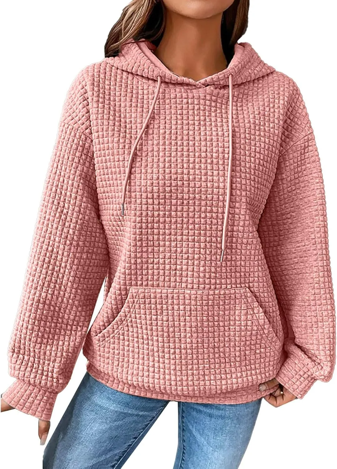 Women Half Zip Sweatshirts Loose Fall Clothes Hoodie Man Woman Drawstring Hoodies Tops Stylish Perfect Pink