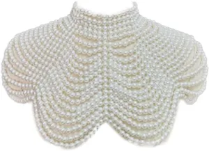 Women Imitation Pearl Beaded Bib Choker Necklace Body Chain Shawl Collar Jewelry