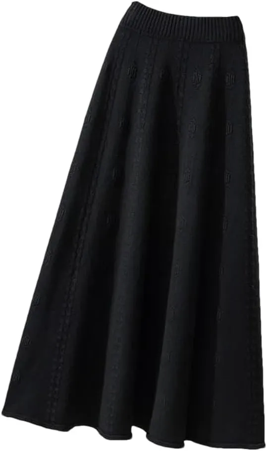 Women Knitted A Line Skirts Women High Waist Sweater Skirts Elegant Pleated Maxi Midi Skirt
