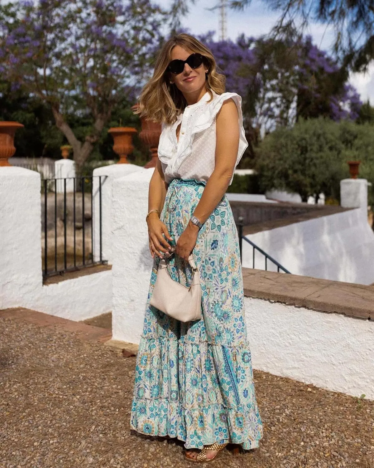 Women Long Skirt Prints High Waist Loose Pleated Ruffle Flowy Maxi Skirt Beach Vacation Outfits Boho Skirt