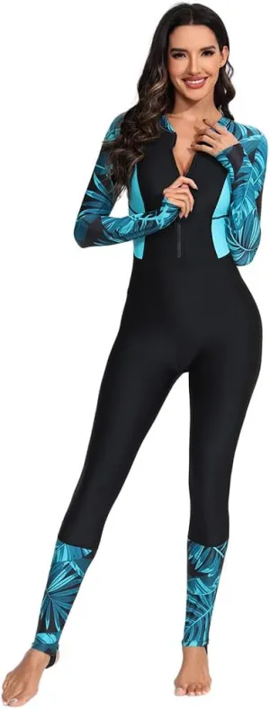 Women Rash Guard Long Sleeve One Piece Swimsuit Surfing Bathing Suit Athletic Swimwear