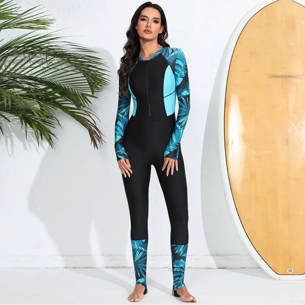 Women Rash Guard Long Sleeve One Piece Swimsuit Surfing Bathing Suit Athletic Swimwear