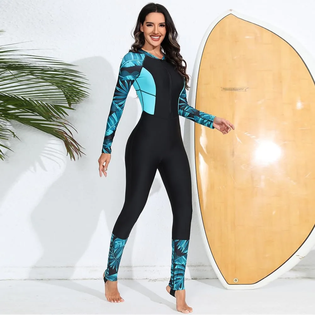 Women Rash Guard Long Sleeve One Piece Swimsuit Surfing Bathing Suit Athletic Swimwear